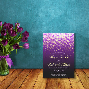 Purple sparkling lights winter night wedding invit invitation