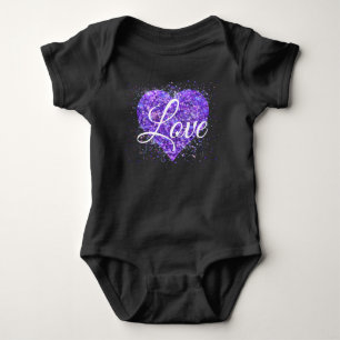 Purple sparkling sequins, love graffiti valentine baby bodysuit