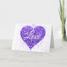Purple sparkling sequins, love graffiti valentine