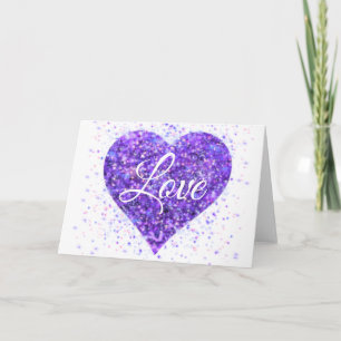 Purple sparkling sequins, love graffiti valentine card