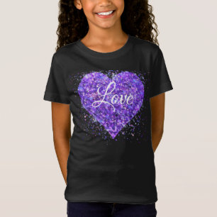 Purple sparkling sequins, love graffiti valentine T-Shirt