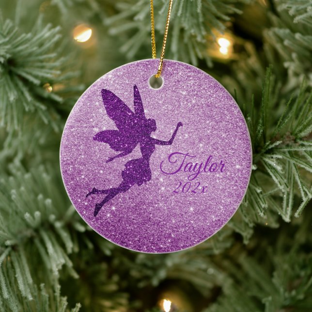 Purple Sparkly Fairy Ornament Personalized Gift (Tree)