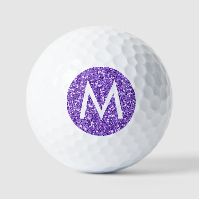 Purple Sparkly Look Modern Personalised Initial  Golf Balls (Front)