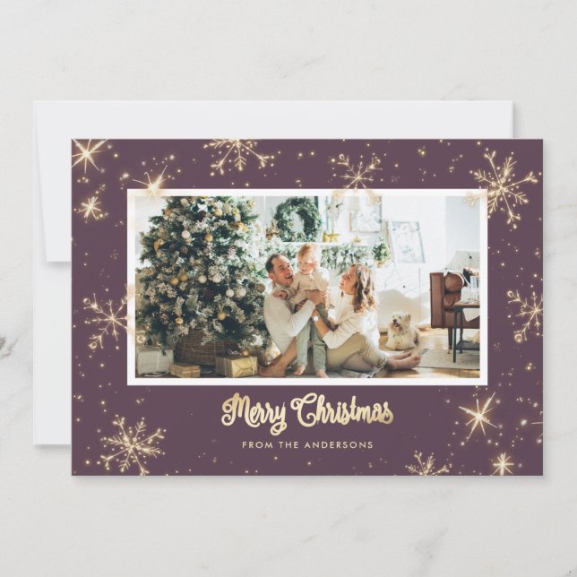 Purple Sparkly Photo Christmas Cards (Front)