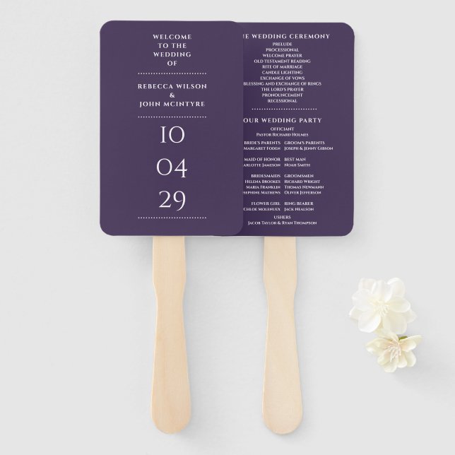 Purple Special Date Wedding Program Hand Fan (Front and Back)