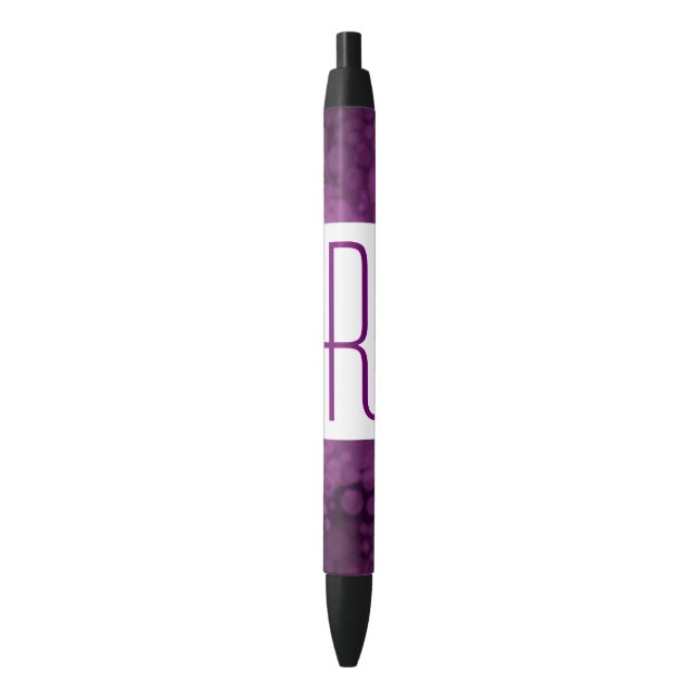 Purple Speckled Monogram Black Ink Pen (Front Vertical)