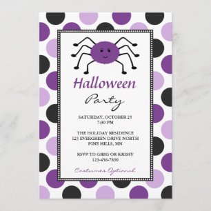 Purple Spider Halloween Party Invitations