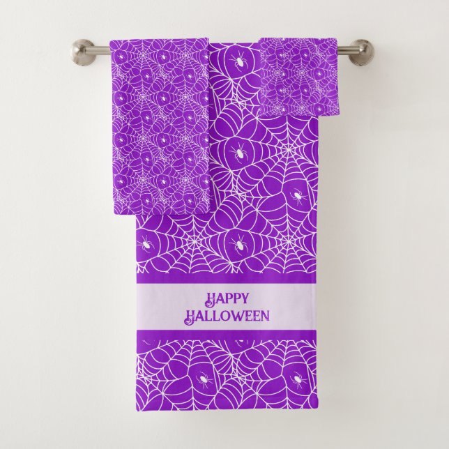 Purple Spider Web Halloween  Bath Towel Set (Insitu)