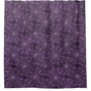 Purple Spider Webs Halloween Grunge Shower Curtain