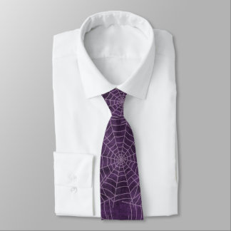 Purple Spider Webs Halloween Grunge Tie