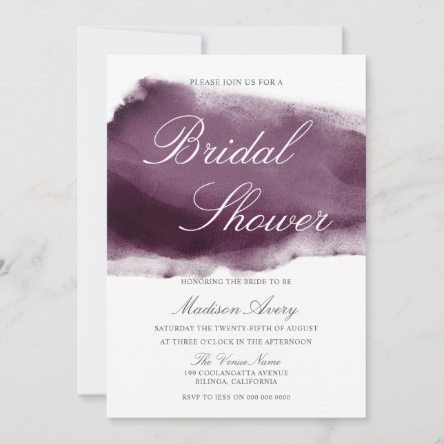 Purple Splash Modern Watercolor Bridal Shower Invitation (Front)