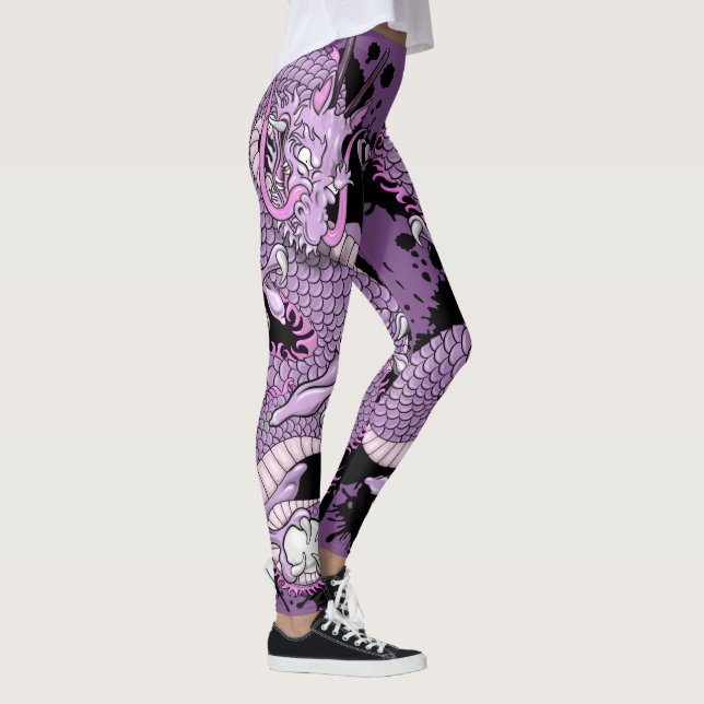 Purple Splash Tattoo Dragon on Purple Leggings (Right)
