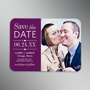 Purple Split Panel Photo Save the Date Magnet