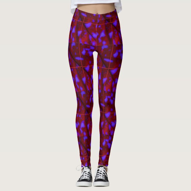 Purple Splotches on Deep Red Leggings (Front)