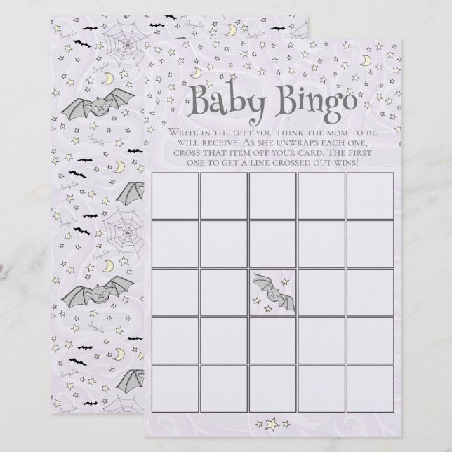 Purple Spooky Cute Baby Bingo Baby Shower Game (Front/Back)