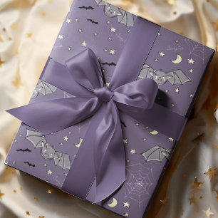Purple Spooky Cute Baby Girl Bats Halloween Wrapping Paper