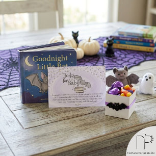 Purple Spooky Cute Bats Books for Baby Baby Shower Enclosure Card