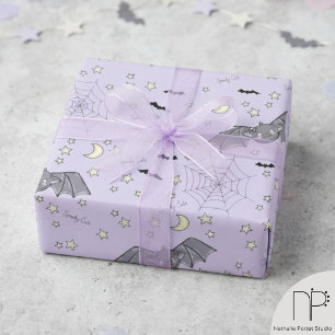 Purple Spooky Cute Bats Halloween Wrapping Paper