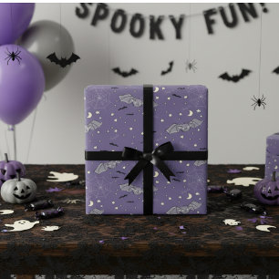 Purple Spooky Cute Bats Halloween Wrapping Paper