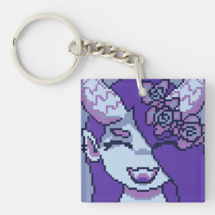 Purple spooky girl smile pixel art, Pixel Art Key Ring