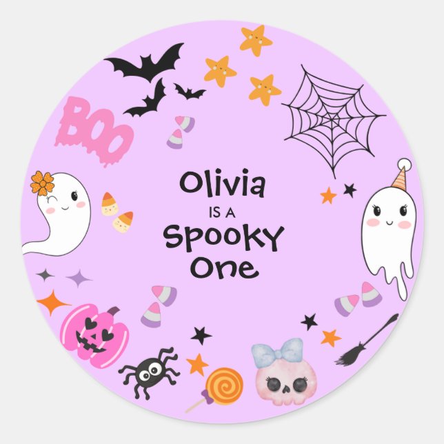 Purple Spooky One Cute Halloween 1st Birthday  Classic Round Sticker (Front)