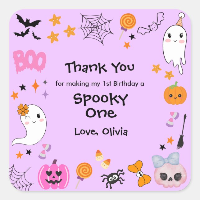 Purple Spooky One Cute Halloween 1st Birthday  Square Sticker (Front)