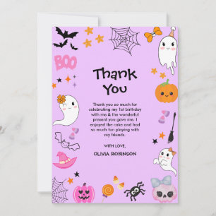 Purple Spooky One Cute Halloween 1st Birthday Thank You Card
