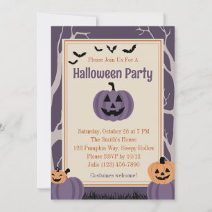 Purple Spooky Pumpkin Halloween Party Invitation