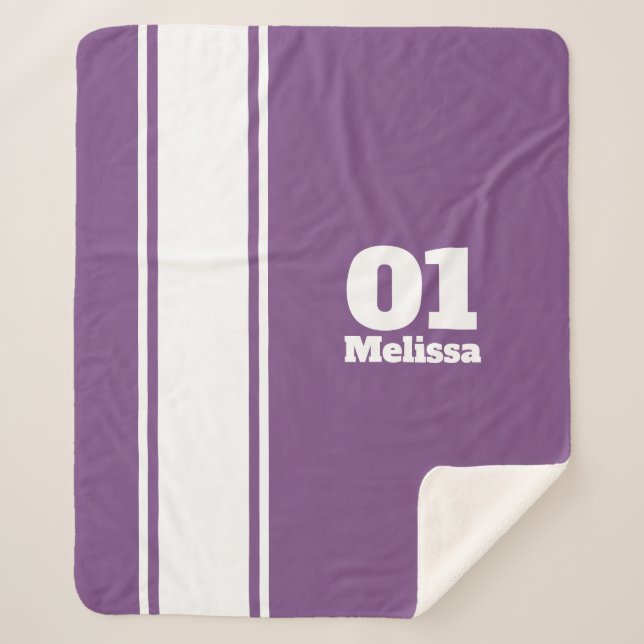 Purple Sport Stripe Monogram Sherpa Blanket (Front)
