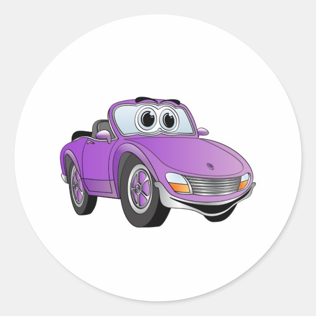 Purple Sports Car Convertible Cartoon Classic Round Sticker (Front)