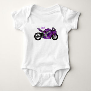 Purple sports motorcycle cartoon  baby bodysuit