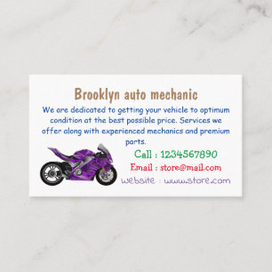 Purple sports motorcycle cartoon business card