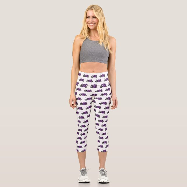 Purple sports motorcycle cartoon  capri leggings (Front)