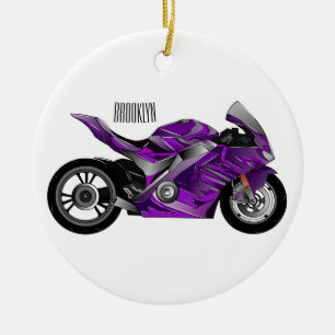 Purple sports motorcycle cartoon ceramic tree decoration