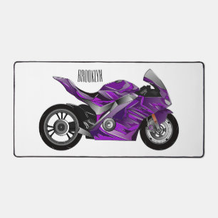 Purple sports motorcycle cartoon desk mat