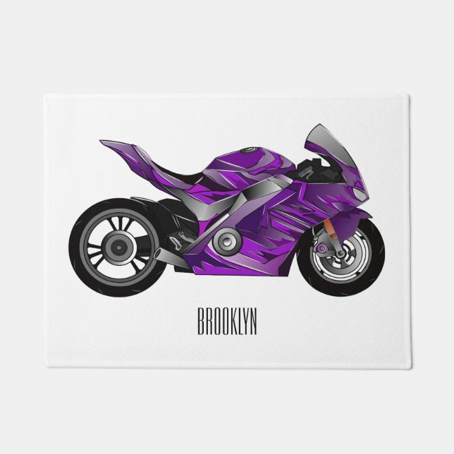 Purple sports motorcycle cartoon doormat (Front)