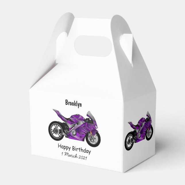 Purple sports motorcycle cartoon favour box (Front Side)