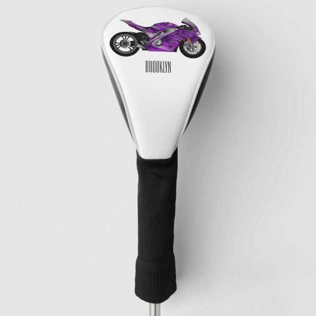 Purple sports motorcycle cartoon golf head cover (Front)