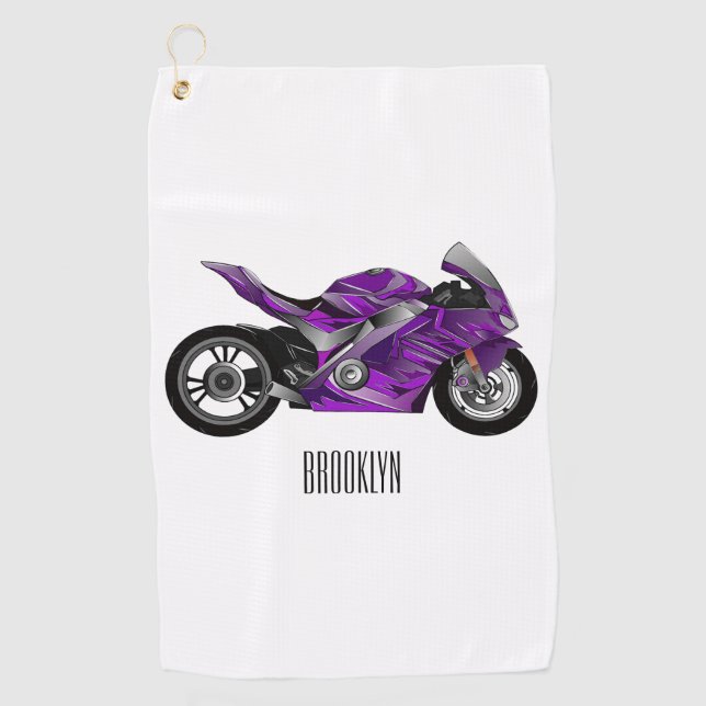 Purple sports motorcycle cartoon golf towel (Front)