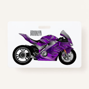 Purple sports motorcycle cartoon  ID badge