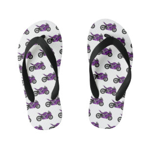 Purple sports motorcycle cartoon kid's flip flops