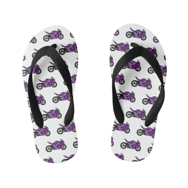 Purple sports motorcycle cartoon kid's flip flops (Footbed)