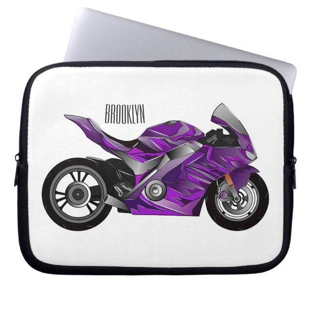 Purple sports motorcycle cartoon laptop sleeve (Front)