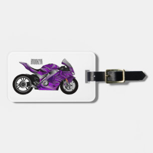 Purple sports motorcycle cartoon  luggage tag
