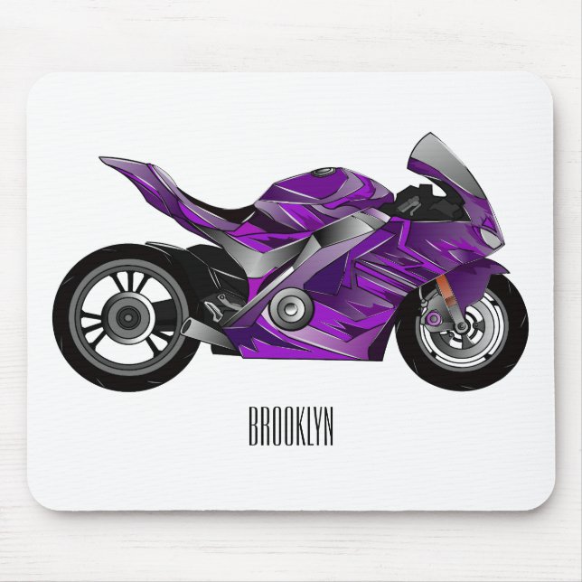 Purple sports motorcycle cartoon mouse mat (Front)