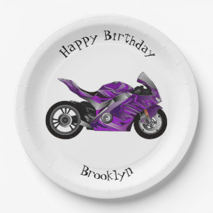 Purple sports motorcycle cartoon  paper plate