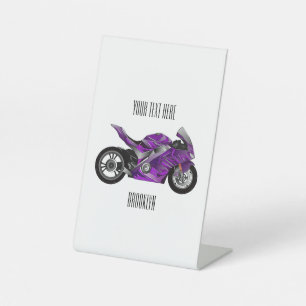Purple sports motorcycle cartoon pedestal sign