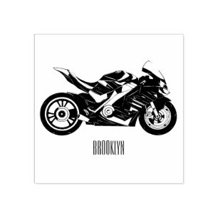 Purple sports motorcycle cartoon rubber stamp
