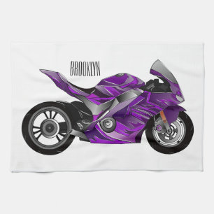 Purple sports motorcycle cartoon tea towel