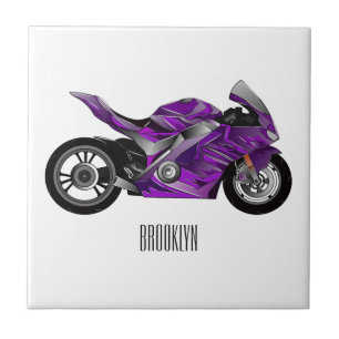 Purple sports motorcycle cartoon  tile